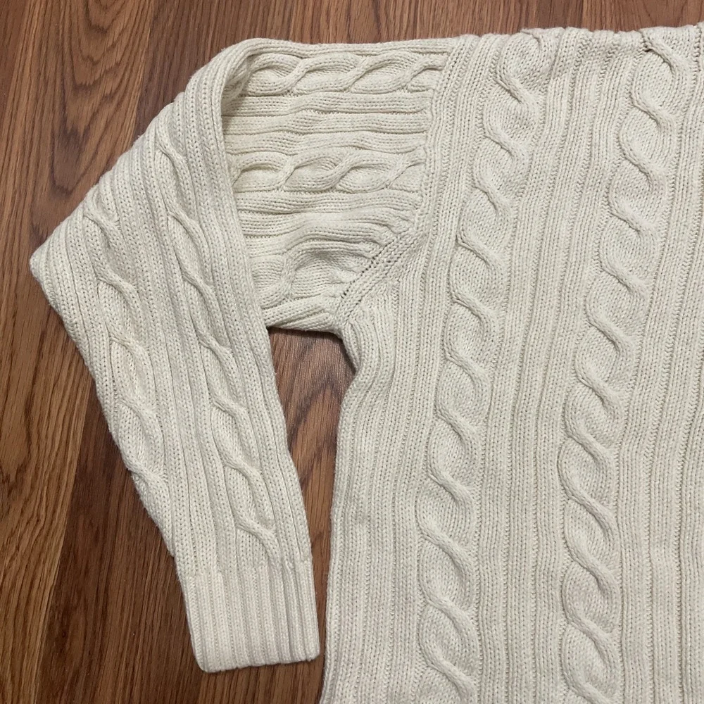 Dockers Sweater Mens Large Cable Knit Fisherman Crew Neck Ivory Vintage 90s